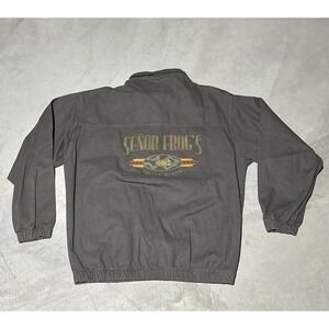Vintage 90's SENOR FROGS Mexico Pullover Jacket 1/4 Zip Size L Denim Cancun
